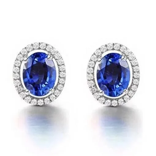 GB Earrings Women Studs Earrings 580 Carats Sapphire With Natural Earth Mined Diamonds Gold 14K GB Earrings Women Studs Earrings 580 Carats Sapphire With Natural Earth Mined Diamonds Gold 14K