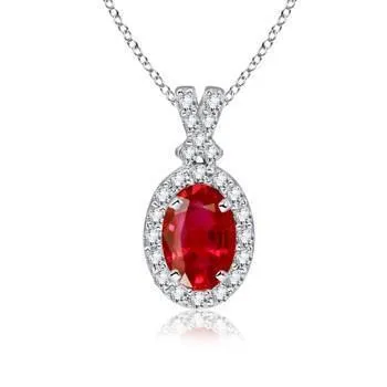 GB Necklaces Red Ruby With Natural Earth Mined Diamonds Pendant Necklace 675 Carats White Gold 14K