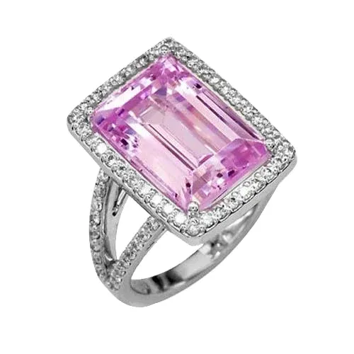 GB Pink Kunzite Gemstone Halo Ring Rings