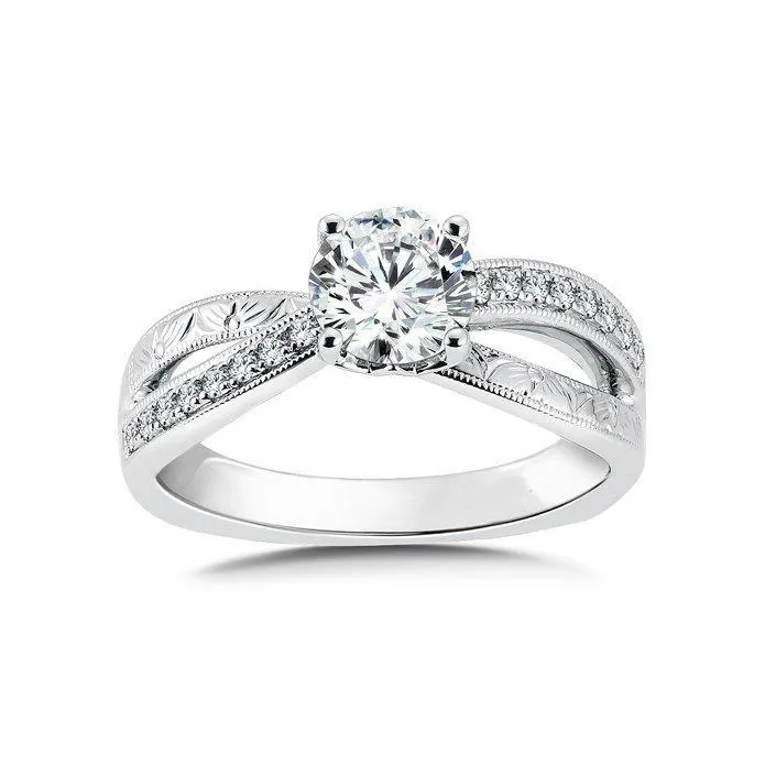 GB Rings 230 Carats Round Natural Earth Mined Diamond Vintage Style Engagement Ring 14K White Gold GB Rings 230 Carats Round Natural Earth Mined Diamond Vintage Style Engagement Ring 14K White Gold