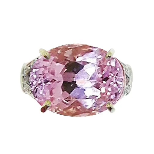 GB Rings Big 37 Ct Solitaire Pink Kunzite Ring Yellow Gold 14K