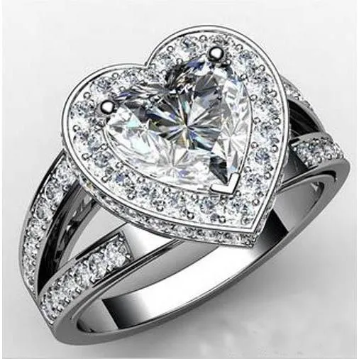 GB Rings Big Heart Cut Diamond With Round Lab Grown Ring White Gold 14K GB Rings Big Heart Cut Diamond With Round Lab Grown Ring White Gold 14K