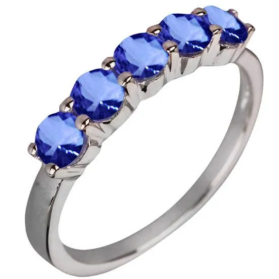 GB Rings Five Stone Round Tanzanite Gemstone 250 Carat Ring Band Jewelry