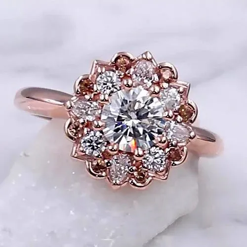 GB Rings Natural Earth Mined Diamond Engagement Ring 2 Carats Halo Lotus Flower Rose Gold GB Rings Natural Earth Mined Diamond Engagement Ring 2 Carats Halo Lotus Flower Rose Gold