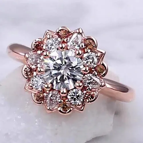 GB Rings Natural Earth Mined Diamond Engagement Ring 2 Carats Halo Lotus Flower Rose Gold GB Rings Natural Earth Mined Diamond Engagement Ring 2 Carats Halo Lotus Flower Rose Gold