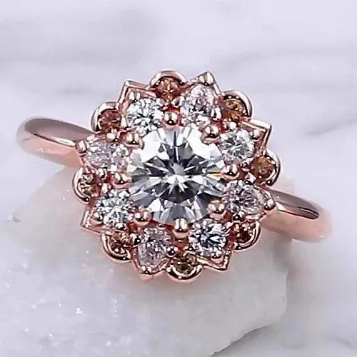 GB Rings Natural Earth Mined Diamond Engagement Ring 2 Carats Halo Lotus Flower Rose Gold GB Rings Natural Earth Mined Diamond Engagement Ring 2 Carats Halo Lotus Flower Rose Gold