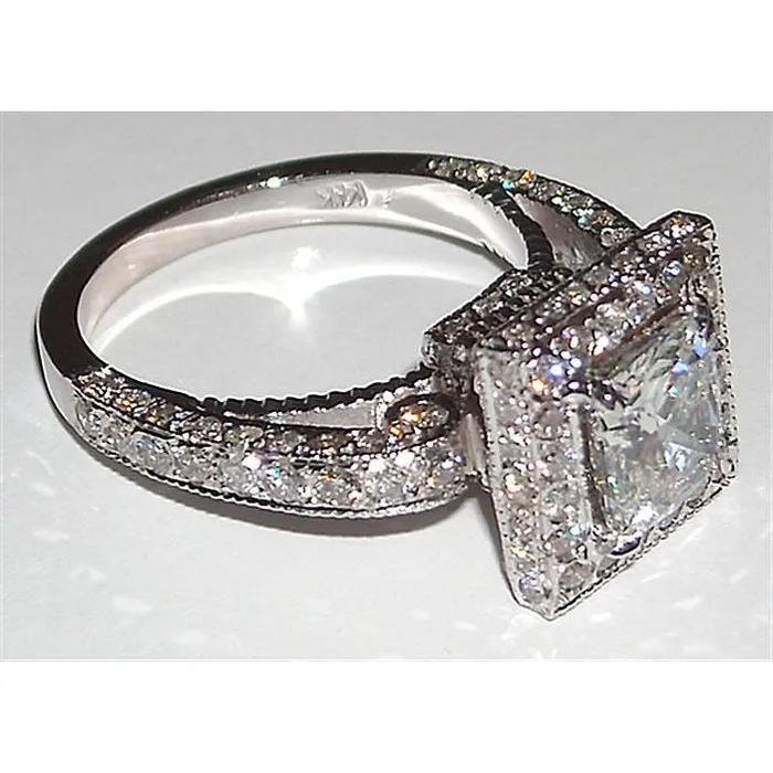 GB Rings Princess Natural Earth Mined Diamond Engagement Fancy Ring 525 Carats Pave Setting New