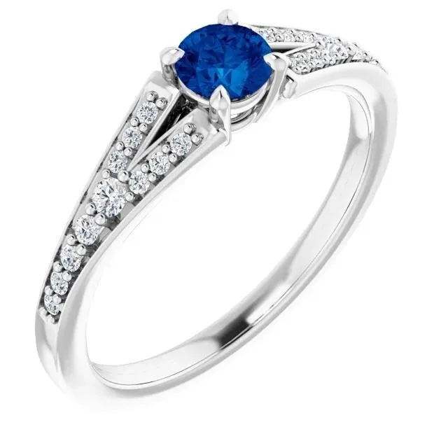 GB Rings Split Shank Round Blue Sapphire Ring White Gold 14K 175 Carats