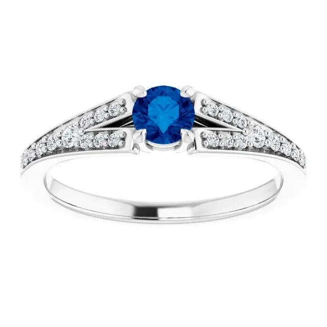 GB Rings Split Shank Round Blue Sapphire Ring White Gold 14K 175 Carats GB Rings Split Shank Round Blue Sapphire Ring White Gold 14K 175 Carats