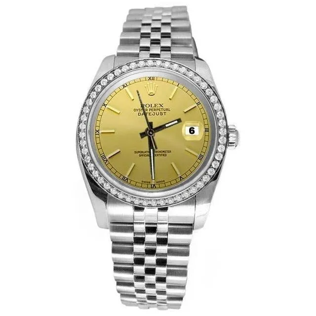 GB Watches Champagne Stick Dial Diamond Bezel Ss Watch Jubilee Rolex QUICK SET GB Watches Champagne Stick Dial Diamond Bezel Ss Watch Jubilee Rolex QUICK SET