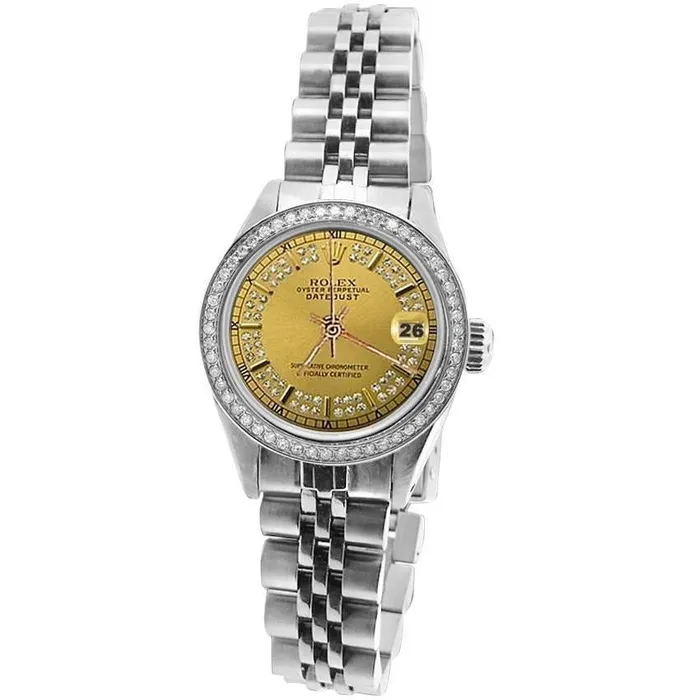 GB Watches Champagne String Diamond Datejust Rolex Watch Ss Jubilee