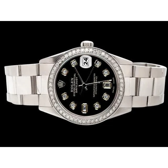 GB Watches Diamond Bezel Rolex Datejust Watch Ss Black Diamond Dial