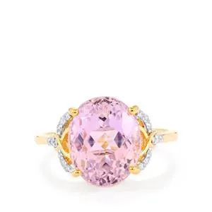 GB Yellow Gold 14K Prong Set 1550 Carats Kunzite With Natural Earth Mined Diamonds Ring Rings GB Yellow Gold 14K Prong Set 1550 Carats Kunzite With Natural Earth Mined Diamonds Ring Rings