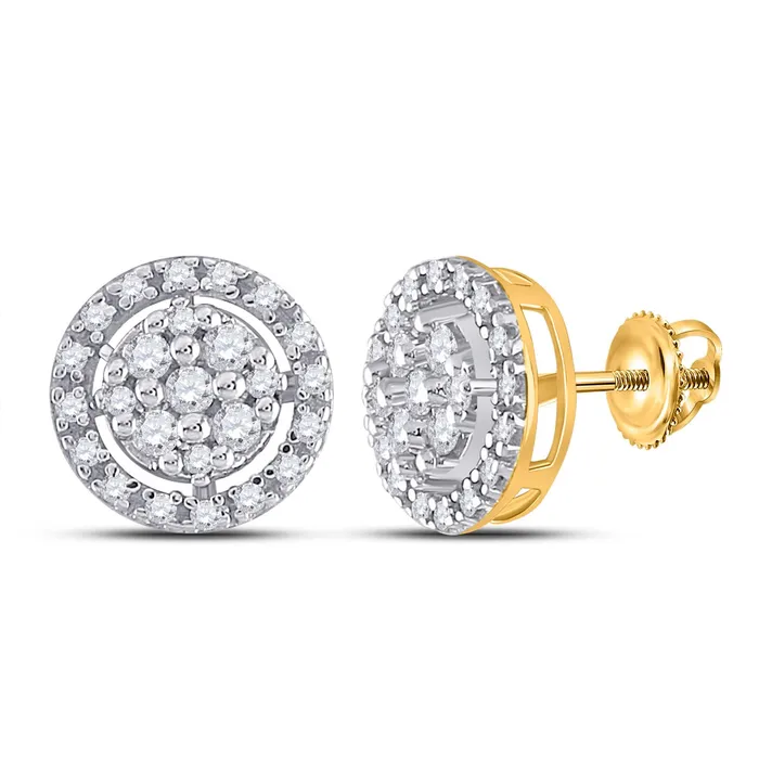 GND Earrings GND 10kt Yellow Gold Womens Round Diamond Circle Cluster Earrings 15 Cttw GND Earrings GND 10kt Yellow Gold Womens Round Diamond Circle Cluster Earrings 15 Cttw