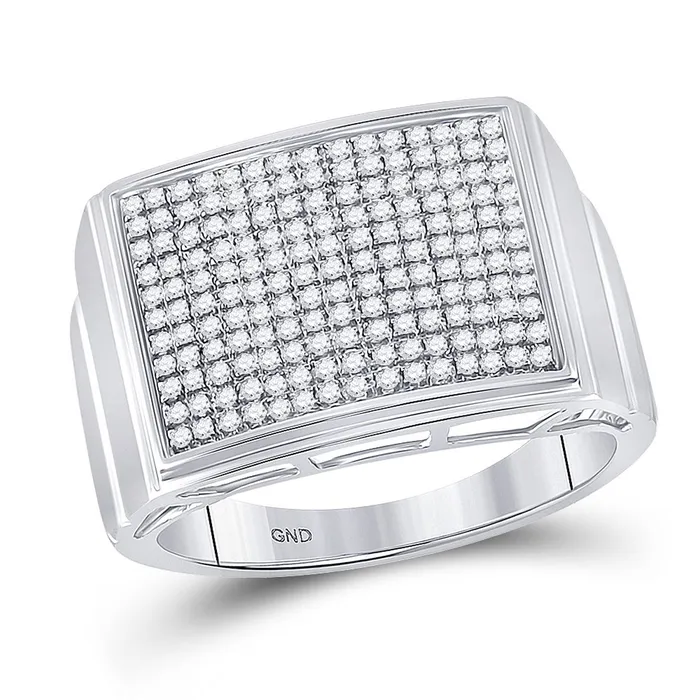 GND GND Sterling Silver Mens Round Diamond Rectangle Cluster Ring 14 Cttw Rings GND GND Sterling Silver Mens Round Diamond Rectangle Cluster Ring 14 Cttw Rings