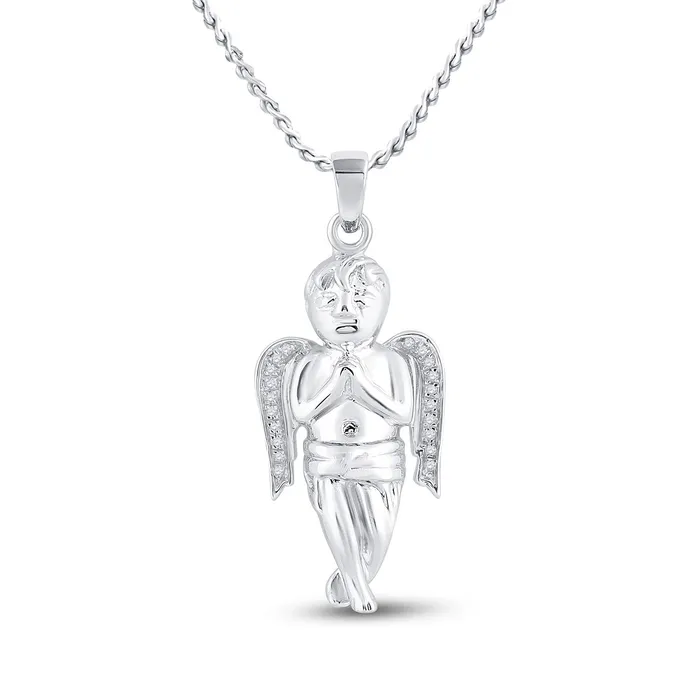 GND Necklaces GND Sterling Silver Mens Diamond Angel Angel Cherub Charm Pendant 120 Cttw GND Necklaces GND Sterling Silver Mens Diamond Angel Angel Cherub Charm Pendant 120 Cttw