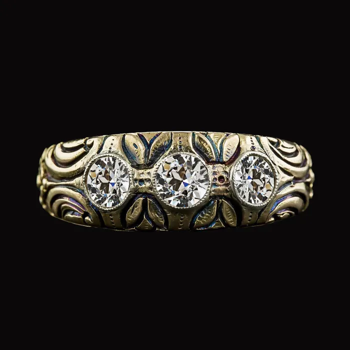HarryChadEntcom 3 Carats Antique Style Three Stone Old Miner Real Natural Earth Mined Diamond Band Yellow Gold Rings HarryChadEntcom 3 Carats Antique Style Three Stone Old Miner Real Natural Earth Mined Diamond Band Yellow Gold Rings