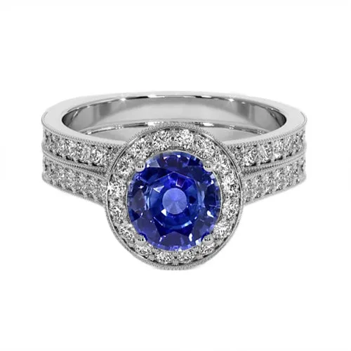 HarryChadEntcom Antique Style Natural Earth Mined Diamond Ring Set 6 Carats Round Blue Sapphire White Gold Rings HarryChadEntcom Antique Style Natural Earth Mined Diamond Ring Set 6 Carats Round Blue Sapphire White Gold Rings