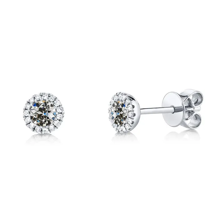 HarryChadEntcom Earrings Old Mine Cut Natural Diamond Studs 2 Ct Halo Push Back Earrings