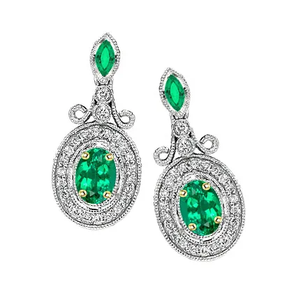 HarryChadEntcom Halo Drop Earrings Green Emeralds Vintage Style Designer Jewelry Earrings HarryChadEntcom Halo Drop Earrings Green Emeralds Vintage Style Designer Jewelry Earrings
