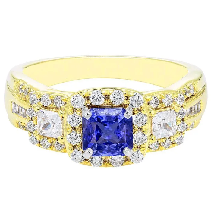HarryChadEntcom Halo Gemstone Ring Radiant Sapphire 5 Carats 14K Gold Natural Earth Mined Diamonds Rings HarryChadEntcom Halo Gemstone Ring Radiant Sapphire 5 Carats 14K Gold Natural Earth Mined Diamonds Rings