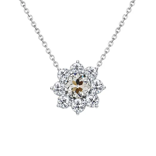 HarryChadEntcom Necklaces Flower Gold Pendant 2 Carats Round Old Miner Diamond HarryChadEntcom Necklaces Flower Gold Pendant 2 Carats Round Old Miner Diamond