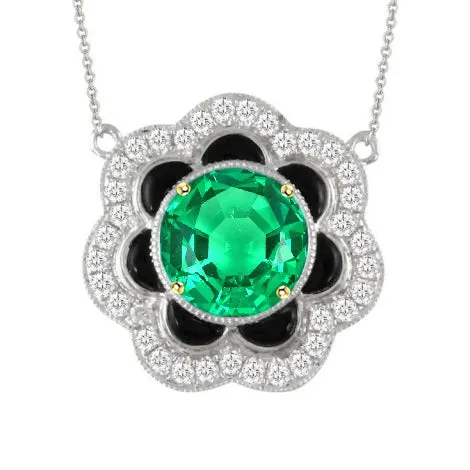 HarryChadEntcom Necklaces Flower Style Round Green Emerald Gold Pendant