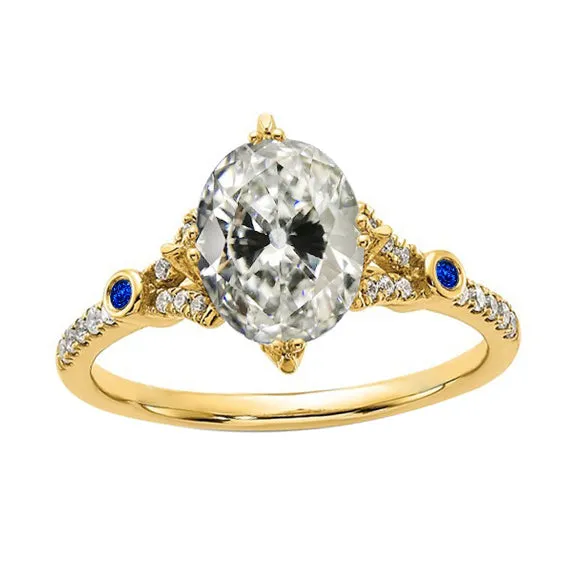 HarryChadEntcom Oval Old Mine Cut Natural Earth Mined Diamond Round Ceylon Sapphires Ring 5 Carats Rings HarryChadEntcom Oval Old Mine Cut Natural Earth Mined Diamond Round Ceylon Sapphires Ring 5 Carats Rings