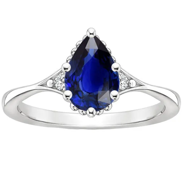HarryChadEntcom Rings 3 Stone Ring Split Shank Pear Blue Sapphire Natural Earth Mined Diamonds 325 Carats HarryChadEntcom Rings 3 Stone Ring Split Shank Pear Blue Sapphire Natural Earth Mined Diamonds 325 Carats