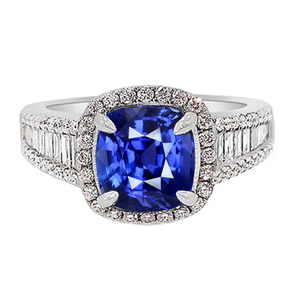 HarryChadEntcom Rings Blue Sapphire Halo Ring With Baguette Round Natural Earth Mined Diamonds 45 Carats HarryChadEntcom Rings Blue Sapphire Halo Ring With Baguette Round Natural Earth Mined Diamonds 45 Carats