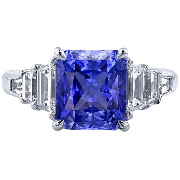 HarryChadEntcom Rings Emerald Baguette Natural Earth Mined Diamond Blue Sapphire Anniversary Ring New 4 Carats HarryChadEntcom Rings Emerald Baguette Natural Earth Mined Diamond Blue Sapphire Anniversary Ring New 4 Carats