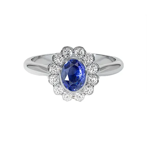 HarryChadEntcom Rings Gold Bezel Set Halo Oval Ceylon Sapphire And Natural Earth Mined Diamond Ring 970 Carats HarryChadEntcom Rings Gold Bezel Set Halo Oval Ceylon Sapphire And Natural Earth Mined Diamond Ring 970 Carats