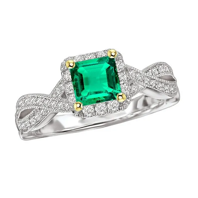 HarryChadEntcom Rings Gold Green Emerald Ring Princess Cut Twisted Shank