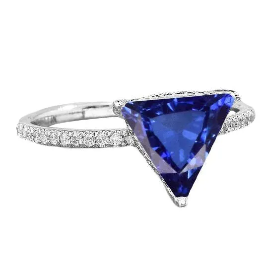HarryChadEntcom Rings Hidden Halo Ceylon Sapphire Trillion Gemstone Ring Natural Earth Mined Diamond Accented HarryChadEntcom Rings Hidden Halo Ceylon Sapphire Trillion Gemstone Ring Natural Earth Mined Diamond Accented