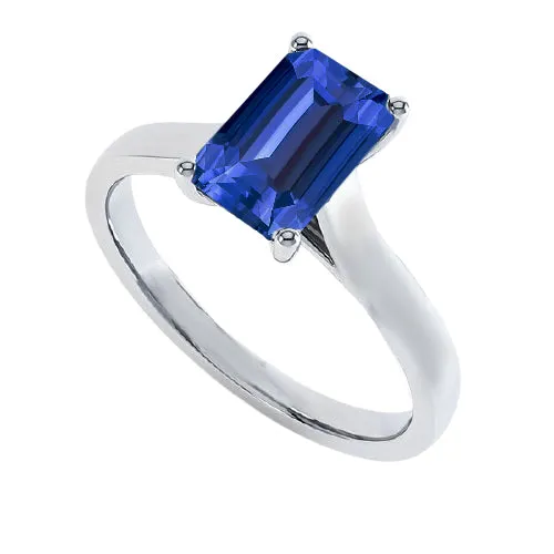 HarryChadEntcom Rings Ladies Solitaire Ring Emerald Blue Sapphire 2 Carats 14K White Gold HarryChadEntcom Rings Ladies Solitaire Ring Emerald Blue Sapphire 2 Carats 14K White Gold