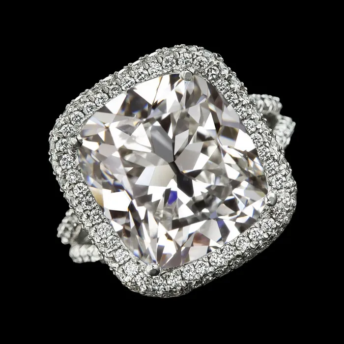 HarryChadEntcom Rings Old Cut Cushion Big Lab Grown Diamond Halo Ring Gold Split Shank 1050 Carats HarryChadEntcom Rings Old Cut Cushion Big Lab Grown Diamond Halo Ring Gold Split Shank 1050 Carats
