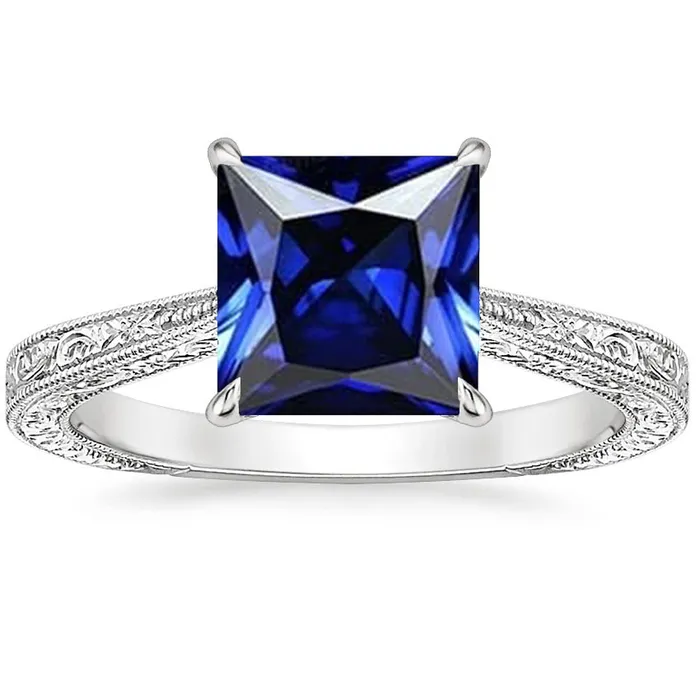 HarryChadEntcom Rings Princess Solitaire Ring Vintage Style Blue Sapphire 5 Carat White Gold HarryChadEntcom Rings Princess Solitaire Ring Vintage Style Blue Sapphire 5 Carat White Gold
