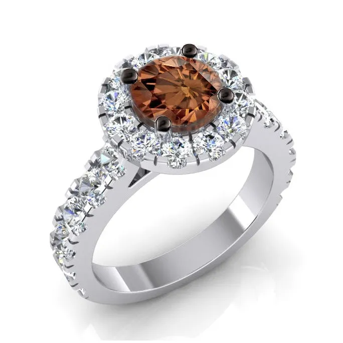 HarryChadEntcom Rings Real Round Cut Brown Diamond Halo Engagement Ring HarryChadEntcom Rings Real Round Cut Brown Diamond Halo Engagement Ring