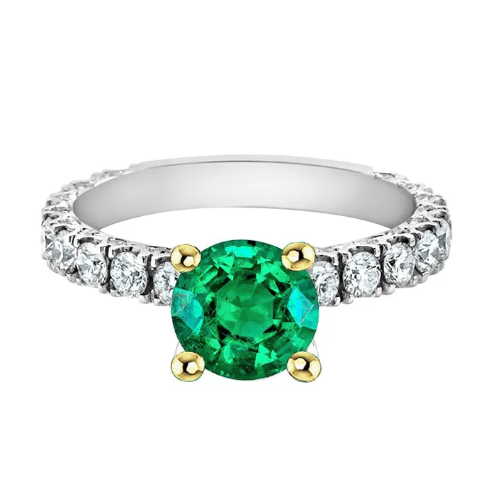 HarryChadEntcom Rings Solitaire Gemstone With Accents Ring Round Cut Green Emerald HarryChadEntcom Rings Solitaire Gemstone With Accents Ring Round Cut Green Emerald