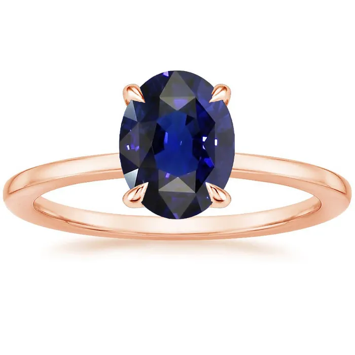 HarryChadEntcom Rings Solitaire Ring Oval Cut Rose Gold Ceylon Sapphire 3 Carats Prong Set