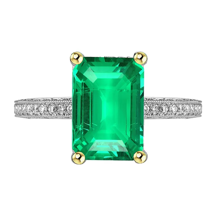 HarryChadEntcom Rings Vintage Style Ring Green Emerald Diamonds Milgrain Design HarryChadEntcom Rings Vintage Style Ring Green Emerald Diamonds Milgrain Design
