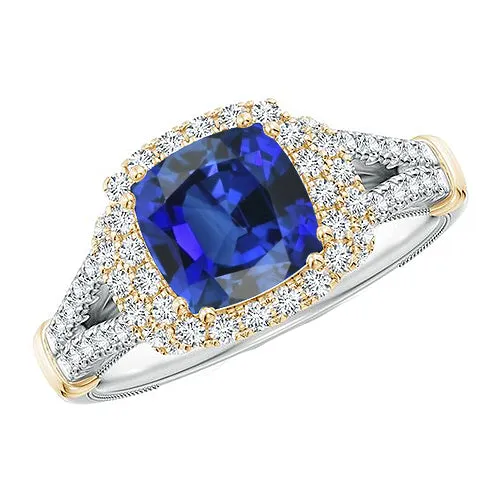 HarryChadEntcom Women Two Tone Natural Earth Mined Diamond Ring Cushion Blue Sapphire Gold 14K 325 Carats Rings HarryChadEntcom Women Two Tone Natural Earth Mined Diamond Ring Cushion Blue Sapphire Gold 14K 325 Carats Rings
