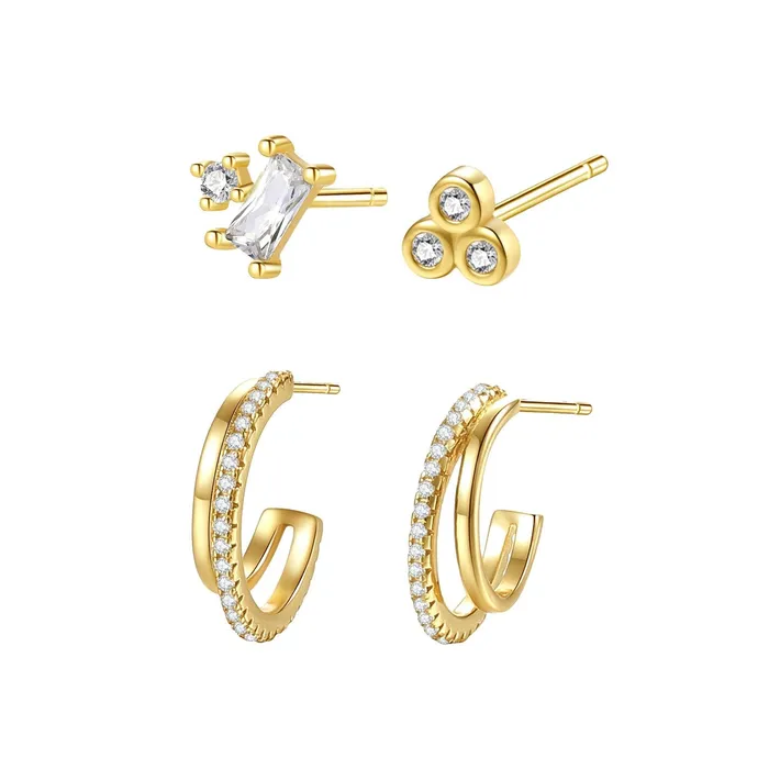 Hey Happiness Dazzling Earrings Set Sterling Silver Gold Earrings
