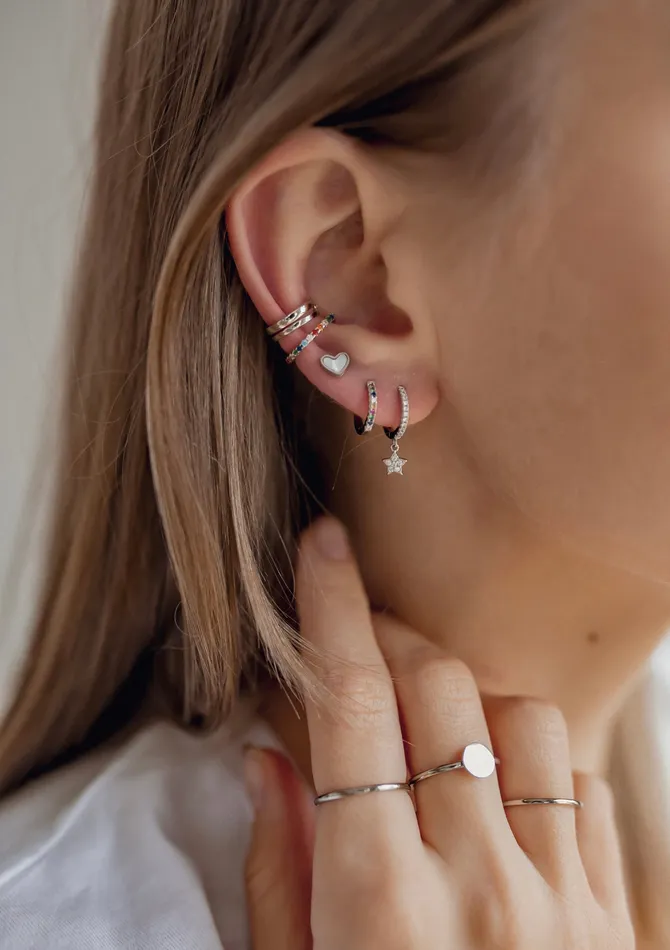 Hey Happiness Earrings Double Hoop Ear Cuff Sterling Silver Hey Happiness Earrings Double Hoop Ear Cuff Sterling Silver