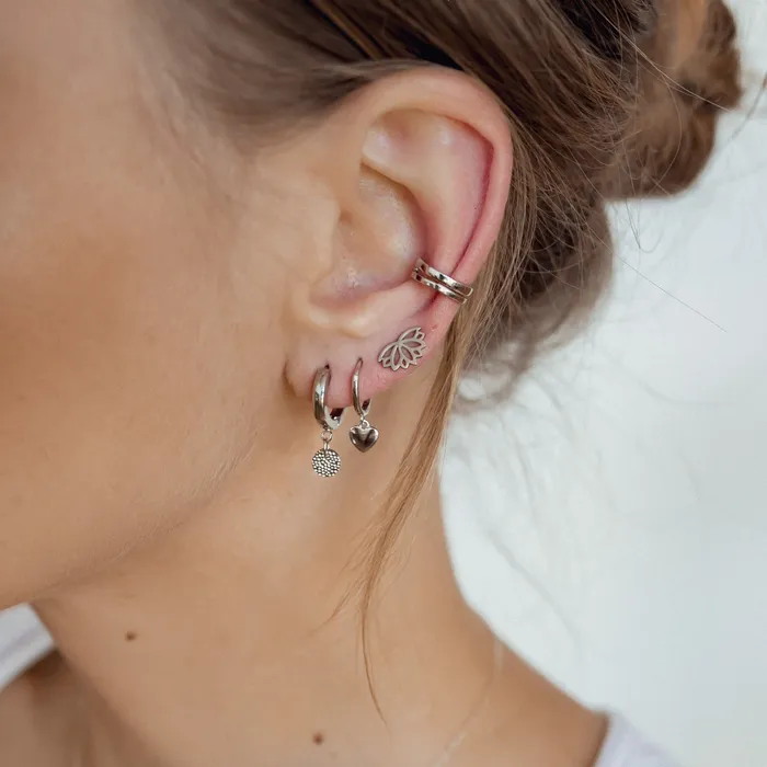 Hey Happiness Earrings Double Hoop Ear Cuff Sterling Silver Hey Happiness Earrings Double Hoop Ear Cuff Sterling Silver
