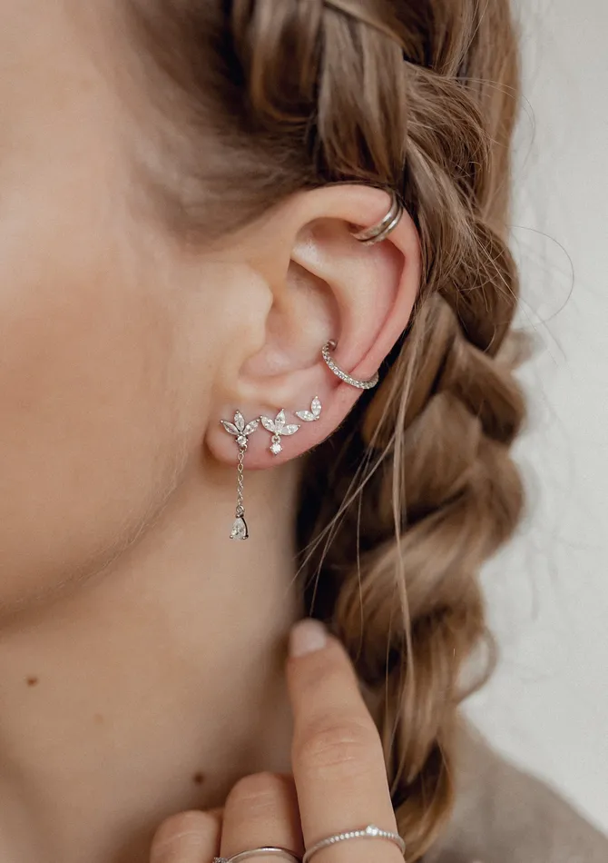 Hey Happiness Earrings Double Hoop Ear Cuff Sterling Silver Hey Happiness Earrings Double Hoop Ear Cuff Sterling Silver