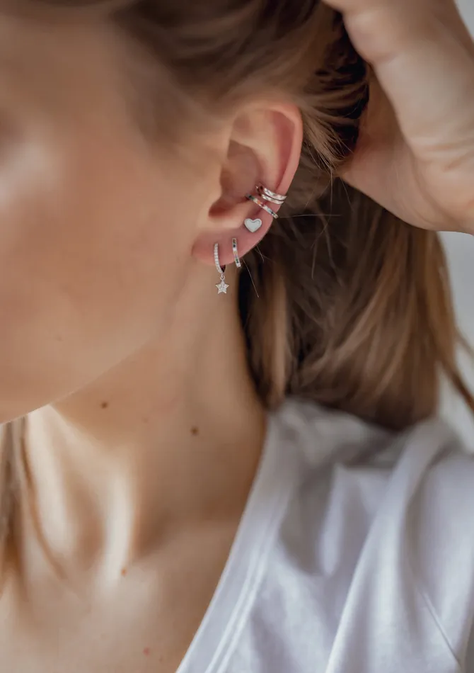Hey Happiness Earrings Double Hoop Ear Cuff Sterling Silver Hey Happiness Earrings Double Hoop Ear Cuff Sterling Silver