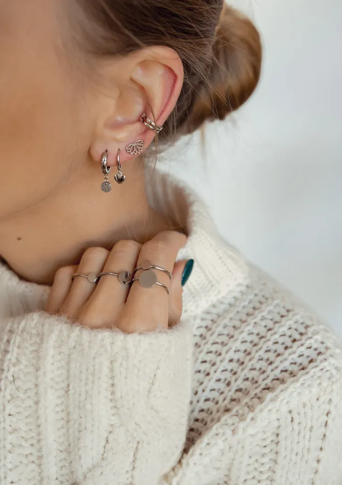Hey Happiness Earrings Double Hoop Ear Cuff Sterling Silver Hey Happiness Earrings Double Hoop Ear Cuff Sterling Silver