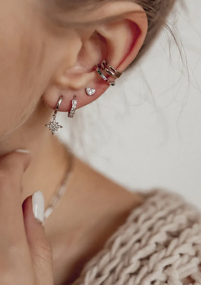 Hey Happiness Earrings Double Hoop Ear Cuff Sterling Silver Hey Happiness Earrings Double Hoop Ear Cuff Sterling Silver
