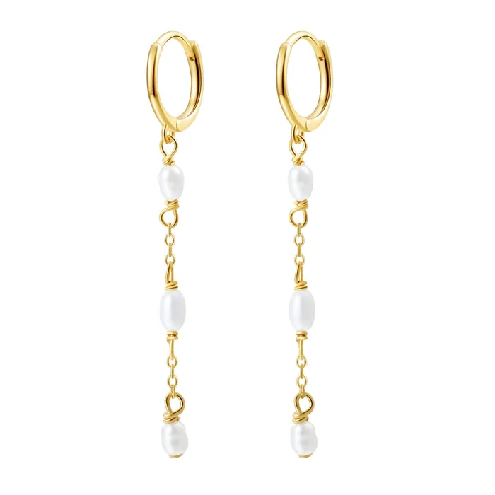 Hey Happiness Earrings Triple Pearl Huggie Earrings Sterling Silver Gold